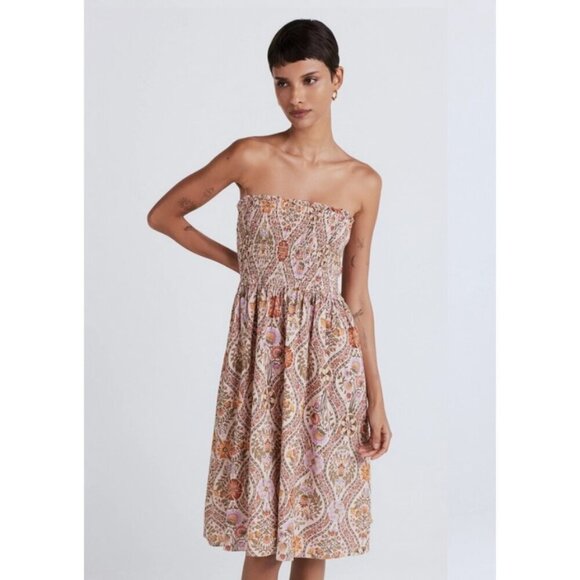 💕DEREK LAM 10 CROSBY Madani Linen Blend Smocked Skirt Light Khaki Floral 12 NWT - Picture 6 of 16